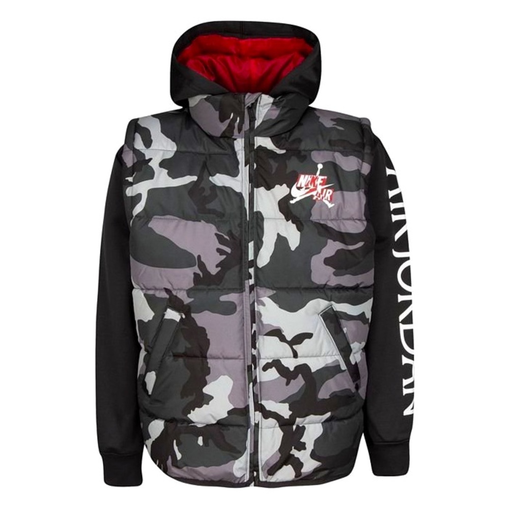 Nike Jordan Big Boys Jumpman 2Fer Full-Zip Gray Back Camo Hoodie Small Age 8-10